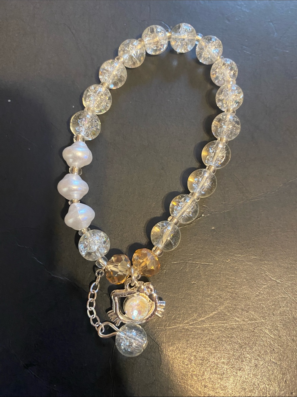Clear Crystal Bead Womens Charm Bracelet